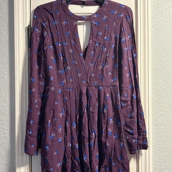 Free People Teagan Mini Dress Purple Floral Keyhole Back Boho Festival Womens 0 - Picture 2 of 8